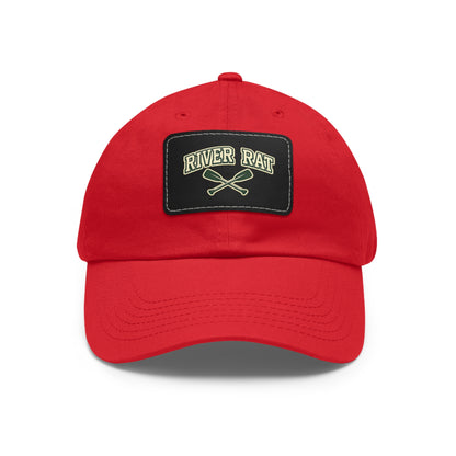 River Rat Leather Patch Dad Hat — Vintage Canoe Oars Cap