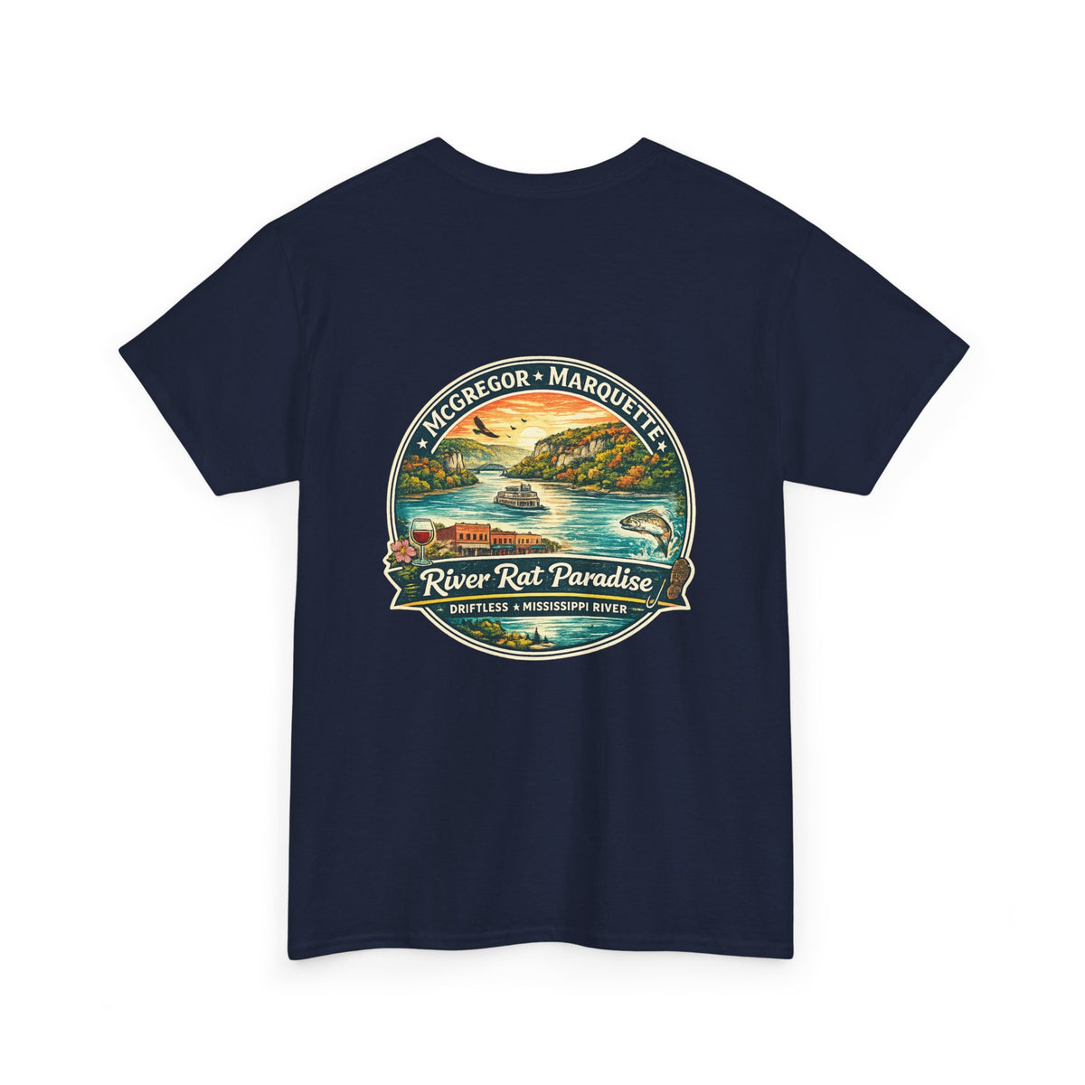 River Rat Paradise T-Shirt — Vintage River Fishing Graphic Tee Design on the back