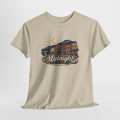 Midnight Main Street Tee – Vintage Nightscape Graphic T-Shirt