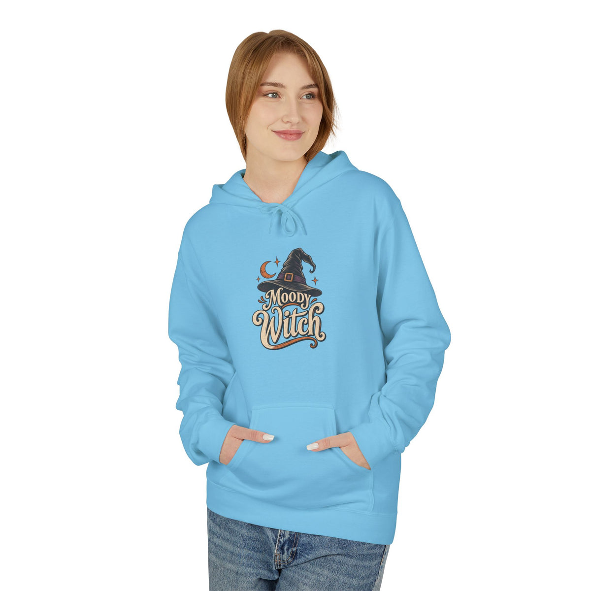 Moody Witch Hoodie — Retro Script Halloween Witch Graphic
