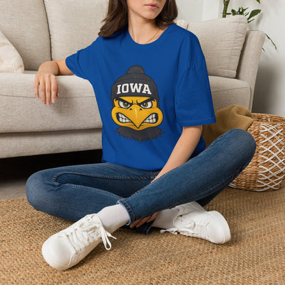 Iowa Hawkeye Beanie Mascot T-Shirt — Angry Bird College Fan Tee
