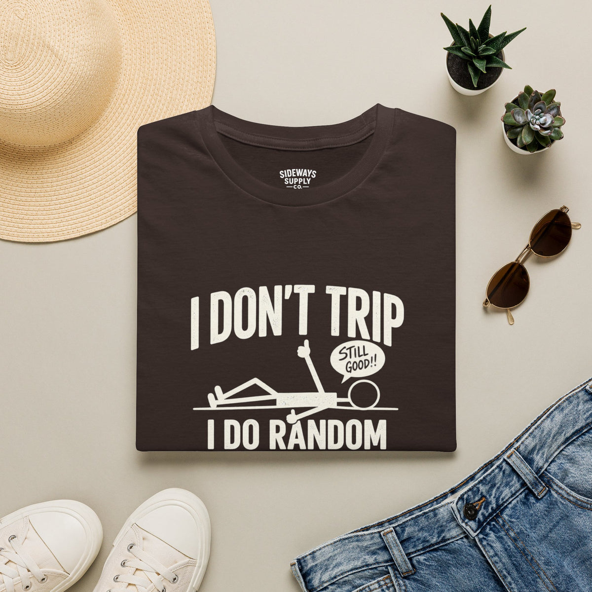 I Don’t Trip I Do Random Gravity Checks T-Shirt — Funny Falling Joke Tee