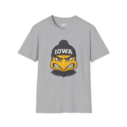 Iowa Hawkeye Beanie Mascot T-Shirt — Angry Bird College Fan Tee