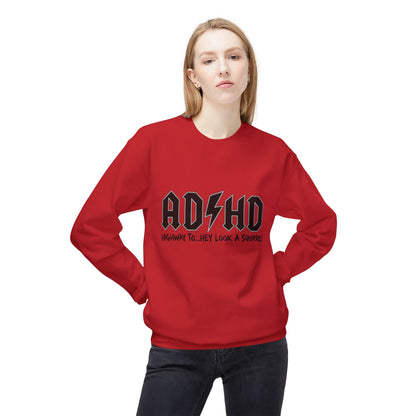 ADHD Rock Logo Crewneck Sweatshirt - “AD/HD Highway To… Hey Look A Squirrel!” Graphic