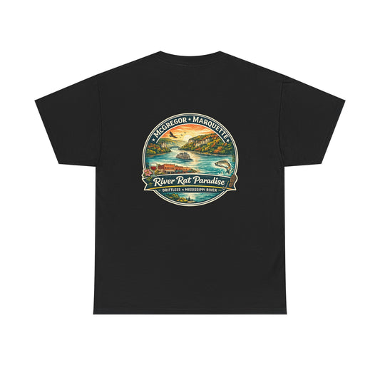 River Rat Paradise T-Shirt — Vintage River Fishing Graphic Tee Design on the back