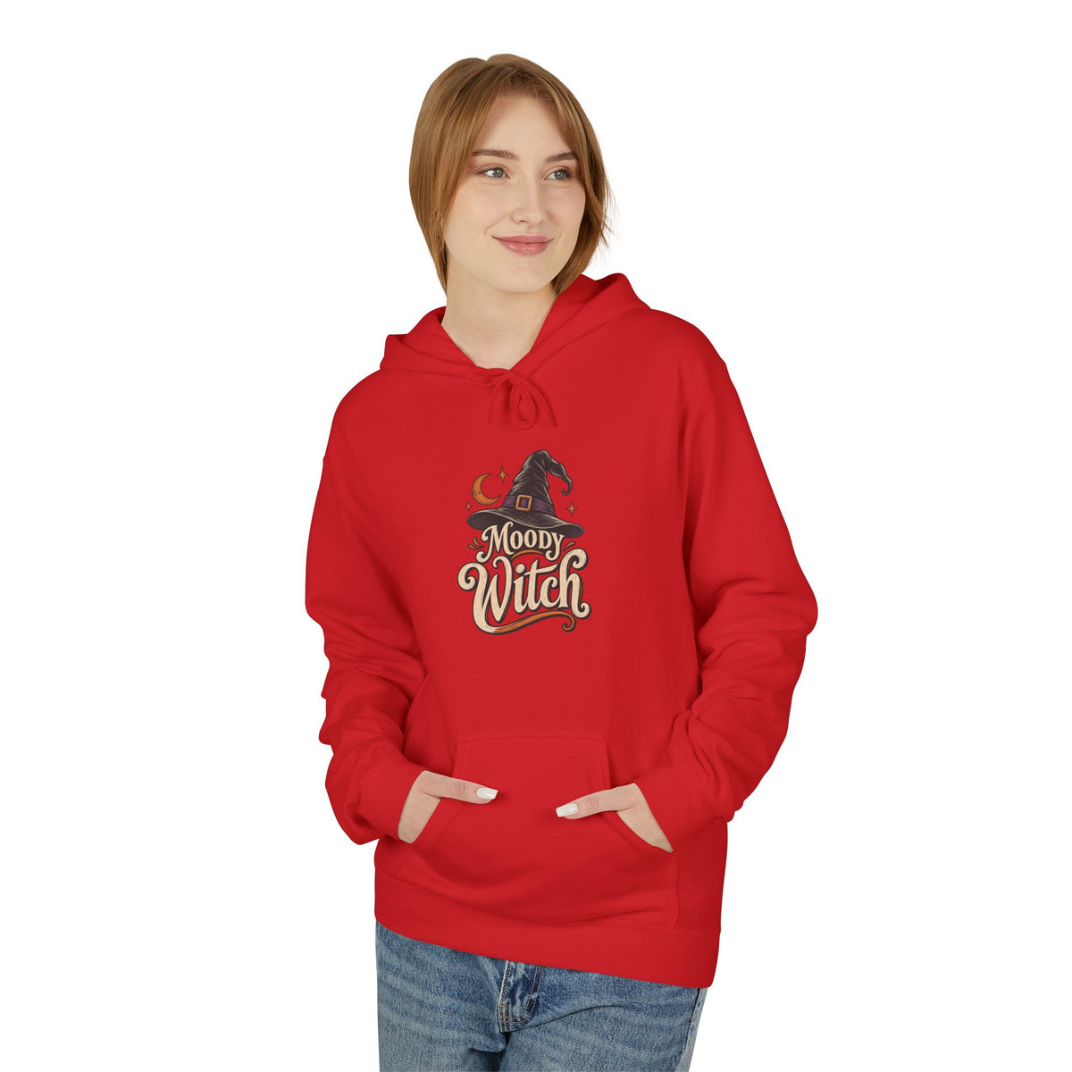 Moody Witch Hoodie — Retro Script Halloween Witch Graphic