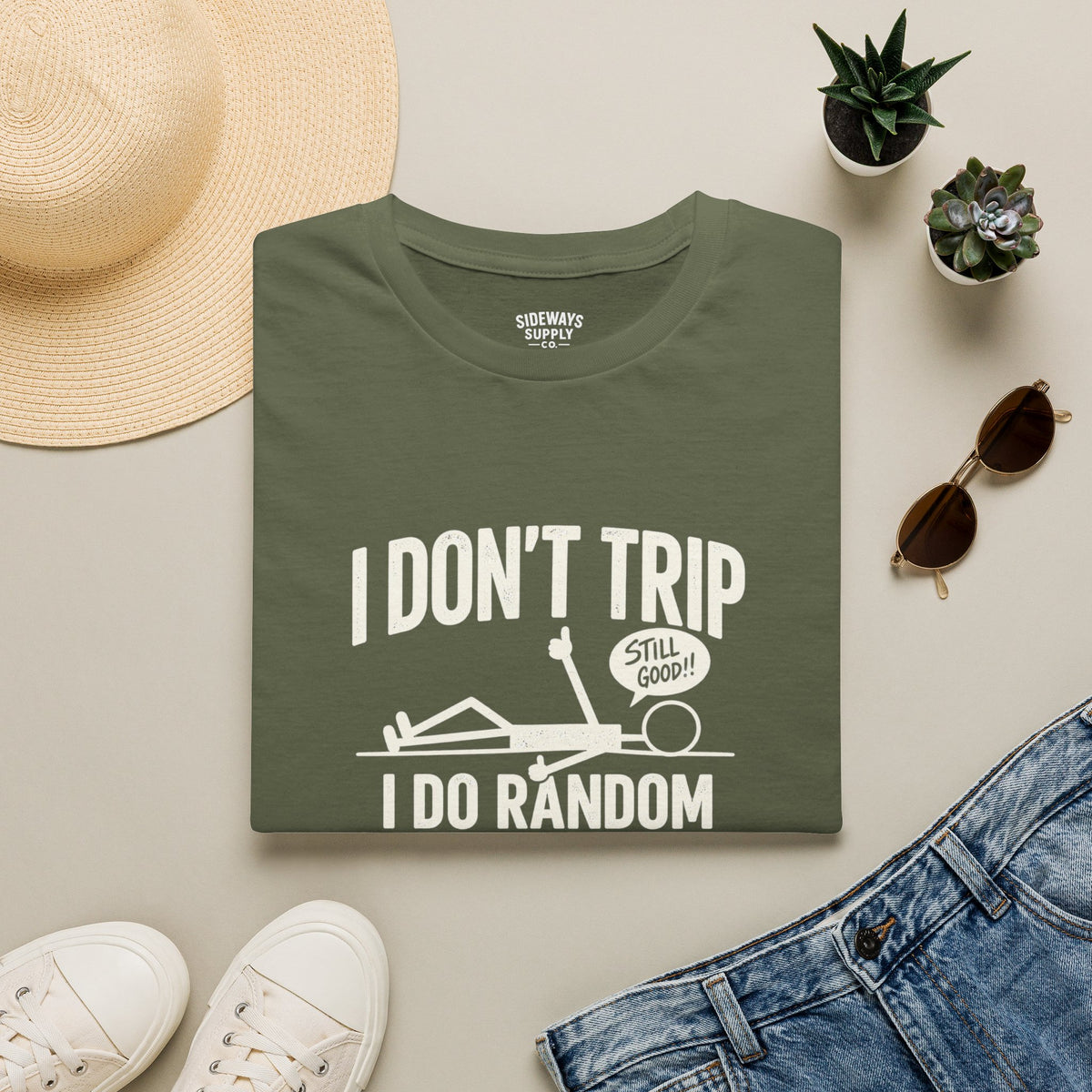 I Don’t Trip I Do Random Gravity Checks T-Shirt — Funny Falling Joke Tee