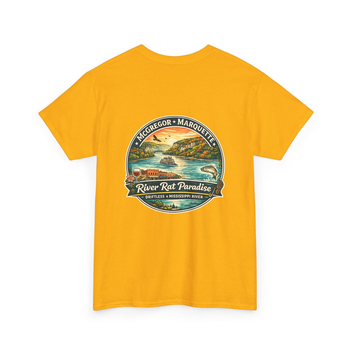River Rat Paradise T-Shirt — Vintage River Fishing Graphic Tee Design on the back
