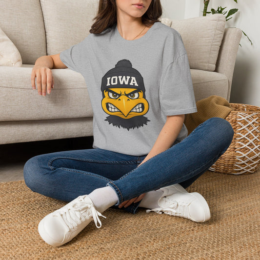 Iowa Hawkeye Beanie Mascot T-Shirt — Angry Bird College Fan Tee