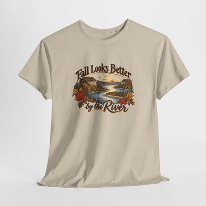 Fall Looks Better by the River T-Shirt — Vintage Autumn River Scenic Tee