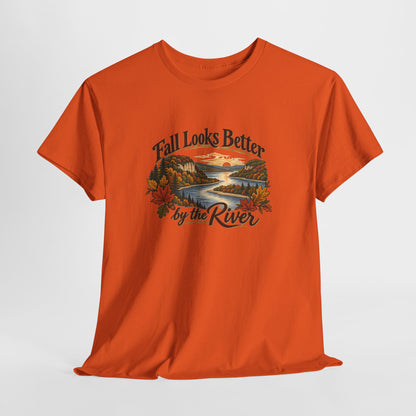 Fall Looks Better by the River T-Shirt — Vintage Autumn River Scenic Tee