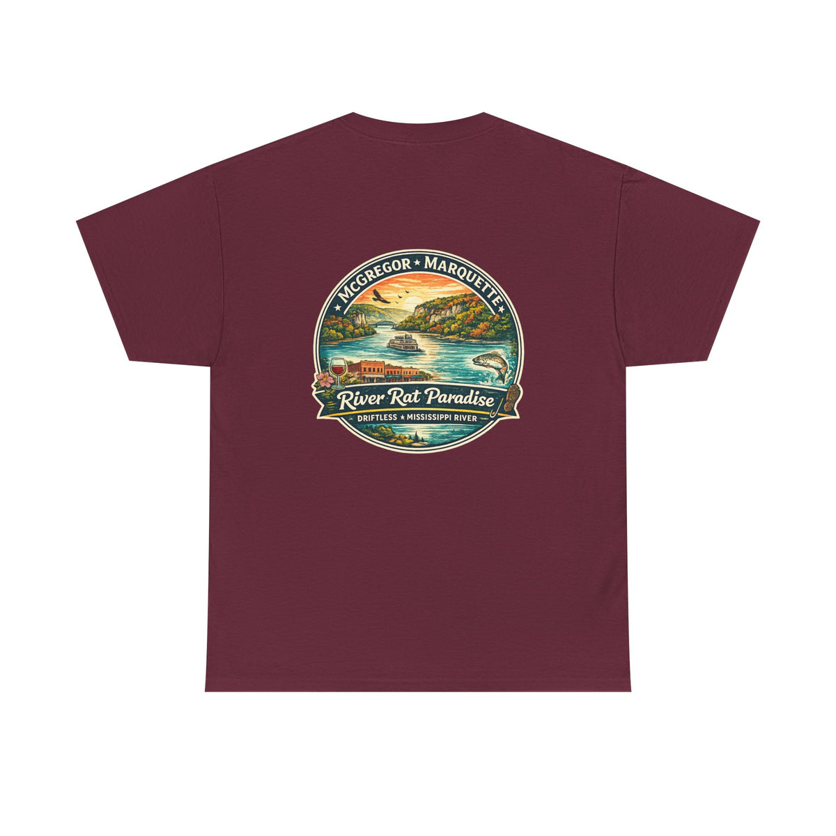 River Rat Paradise T-Shirt — Vintage River Fishing Graphic Tee Design on the back