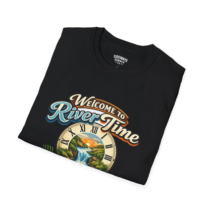 River Time T-Shirt — "Welcome to River Time" Scenic Fishing & Boating Tee