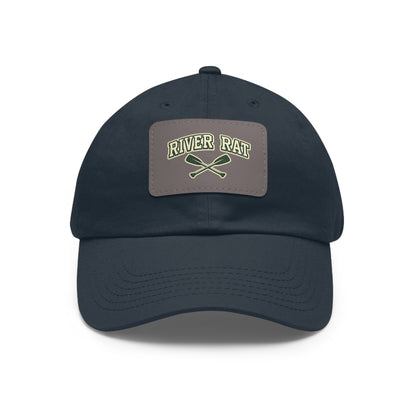 River Rat Leather Patch Dad Hat — Vintage Canoe Oars Cap