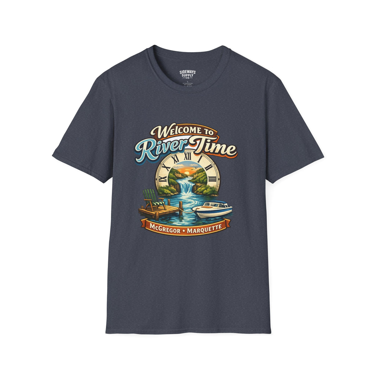 River Time T-Shirt — "Welcome to River Time" Scenic Fishing & Boating Tee