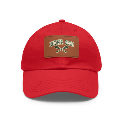 River Rat Leather Patch Dad Hat — Vintage Canoe Oars Cap
