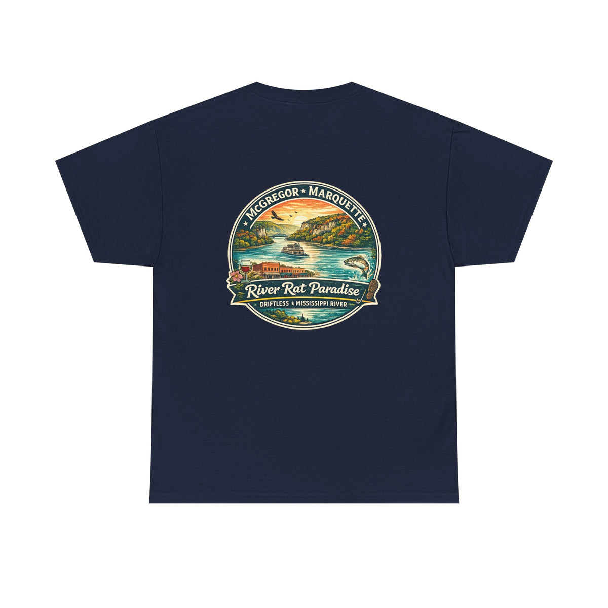 River Rat Paradise T-Shirt — Vintage River Fishing Graphic Tee Design on the back