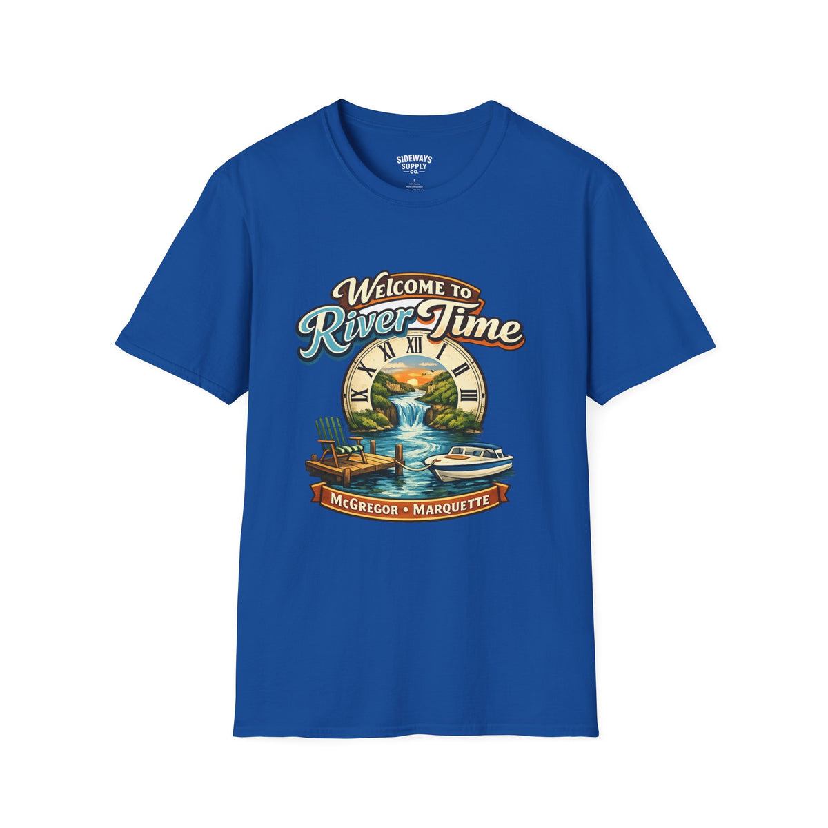 River Time T-Shirt — "Welcome to River Time" Scenic Fishing & Boating Tee