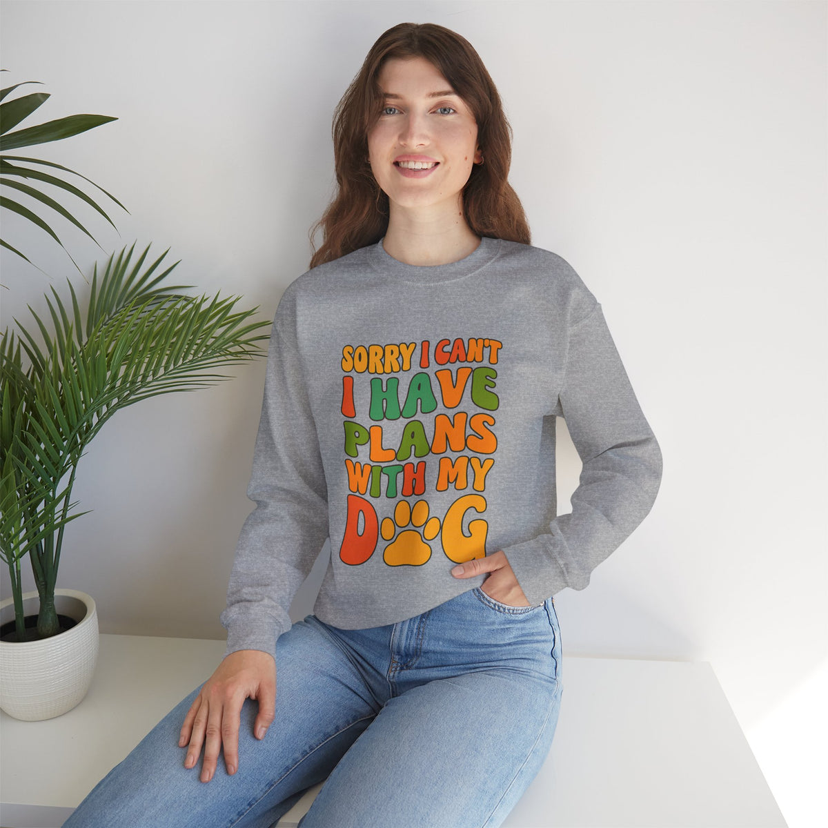 Dog Lover Crewneck Sweatshirt — "Sorry I Can't, I Have Plans With My Dog" Retro Graphic