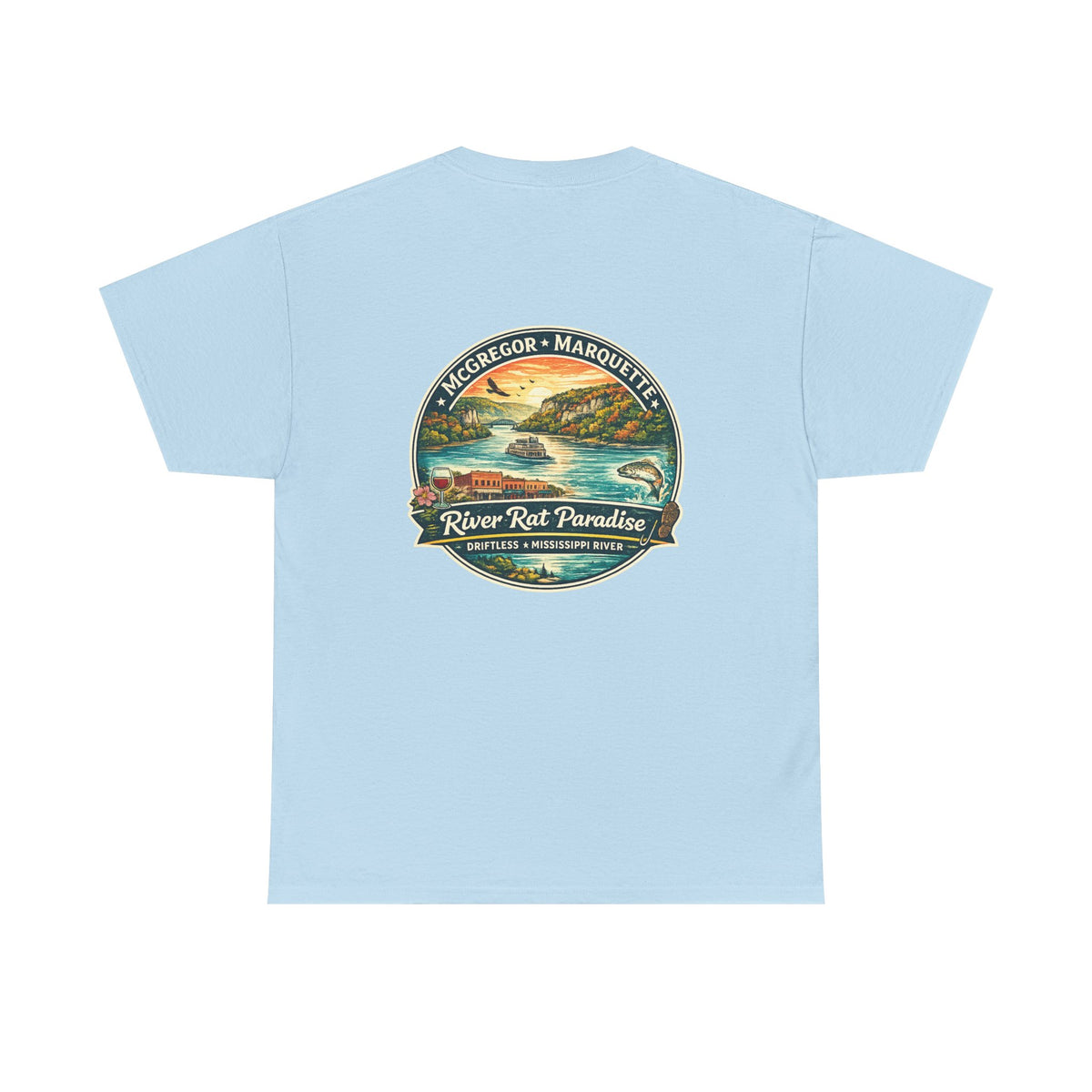 River Rat Paradise T-Shirt — Vintage River Fishing Graphic Tee Design on the back