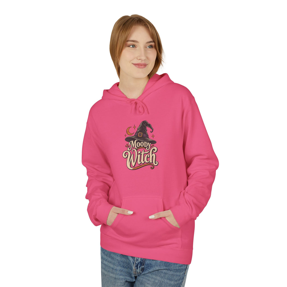 Moody Witch Hoodie — Retro Script Halloween Witch Graphic