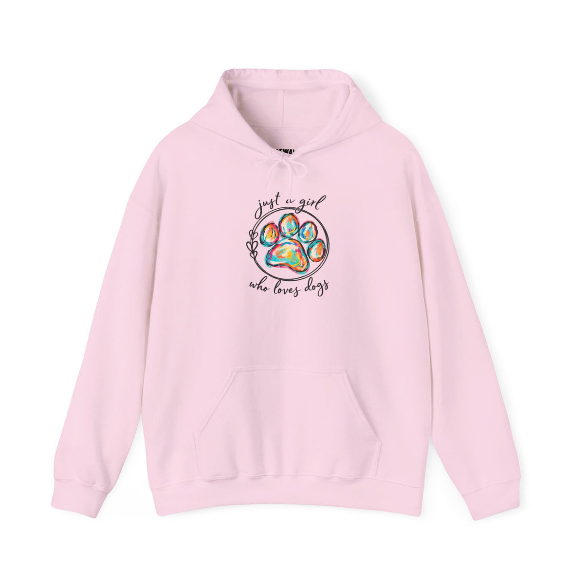 Dog Lover Hoodie — "Just a Girl Who Loves Dogs" Colorful Paw Print