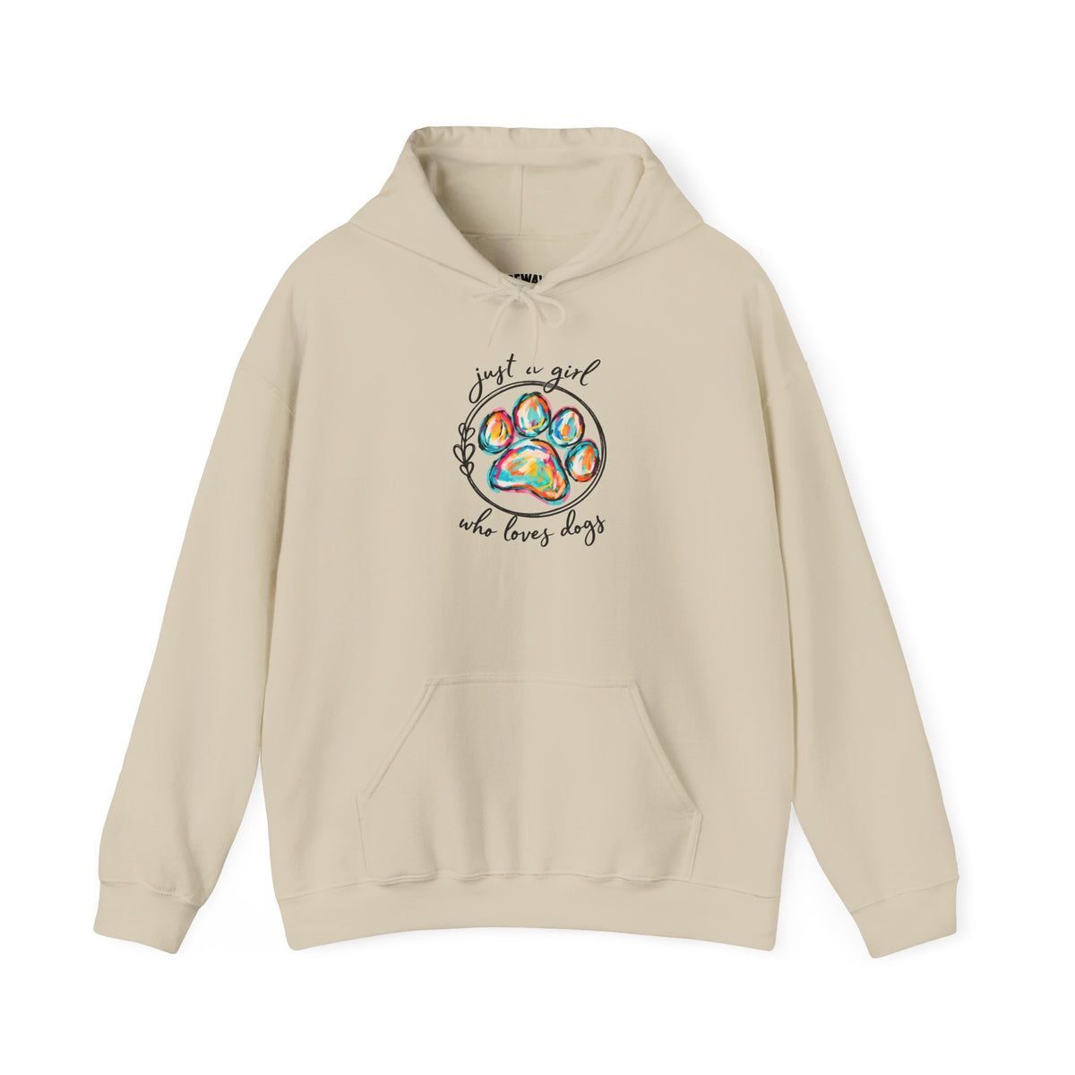 Dog Lover Hoodie — "Just a Girl Who Loves Dogs" Colorful Paw Print