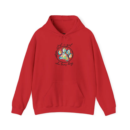 Dog Lover Hoodie — "Just a Girl Who Loves Dogs" Colorful Paw Print