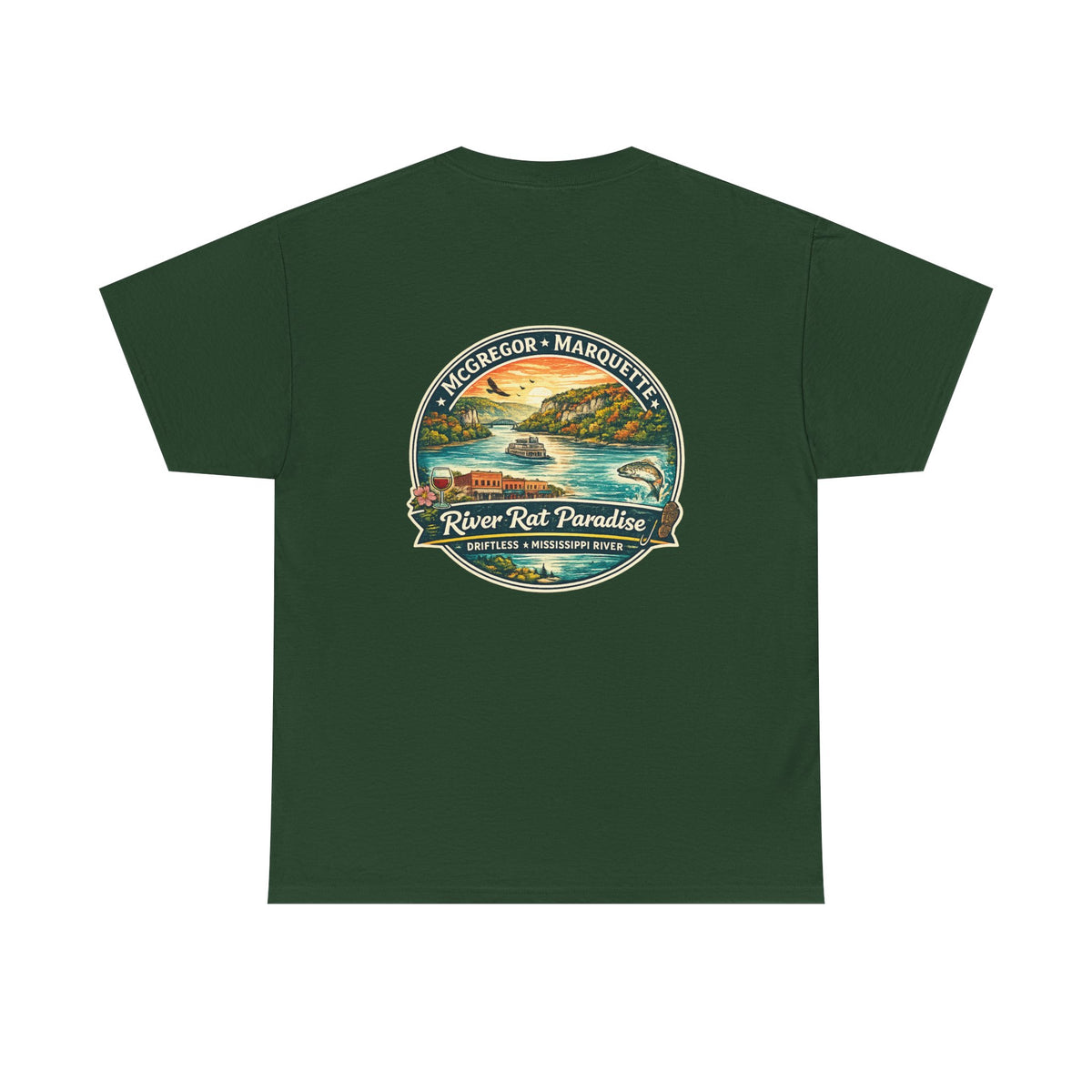 River Rat Paradise T-Shirt — Vintage River Fishing Graphic Tee Design on the back